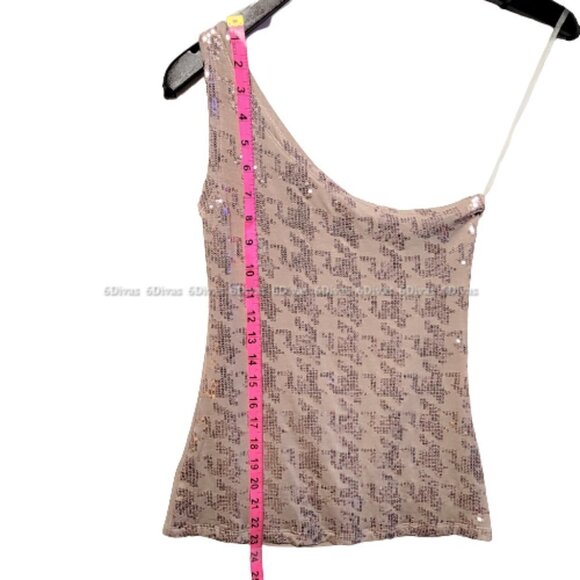 Taupe Color  One Shoulder Glitter Top Size M - Picture 3 of 9